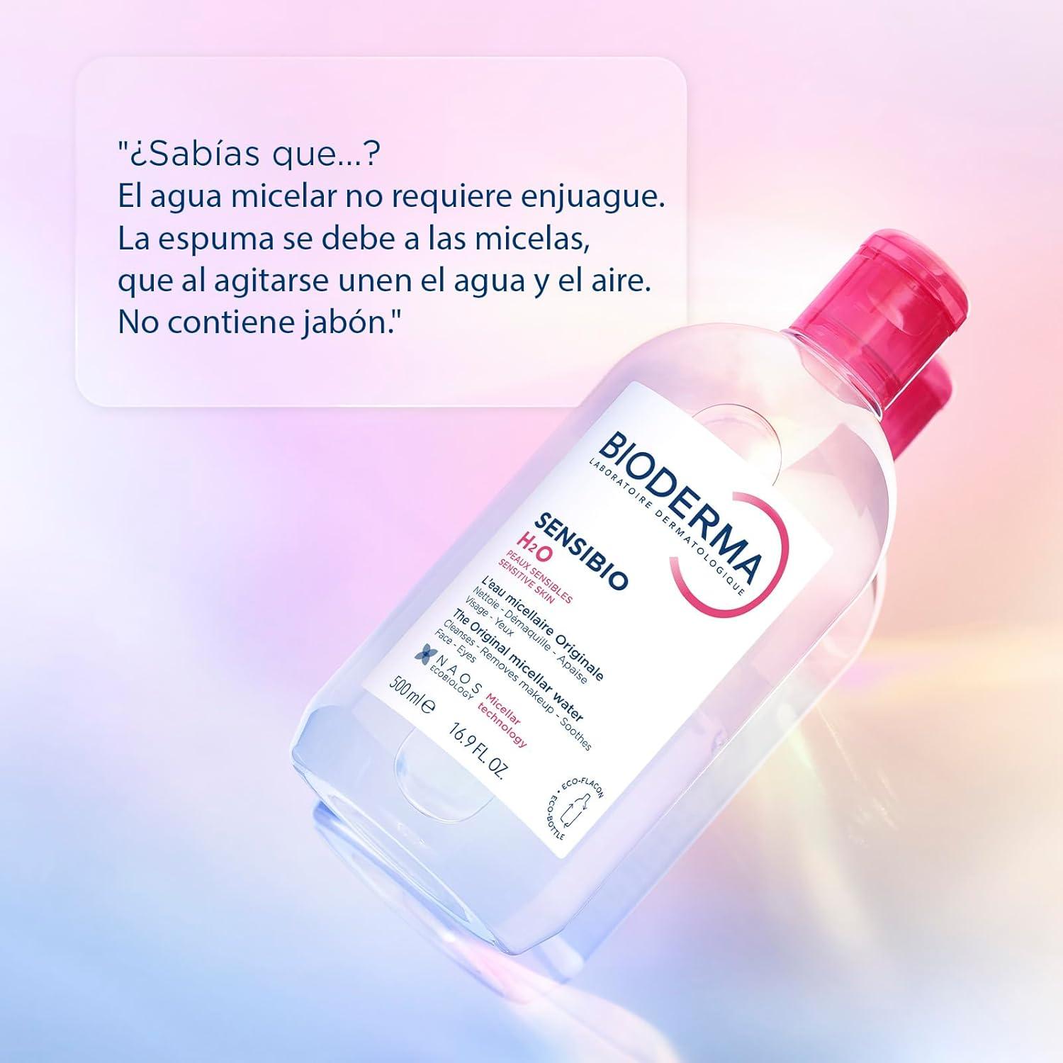 imageBioderma Sensibio H2O Micellar Water Makeup Remover Cleanser Face Cleanser for Sensitive Skin169 Fl Oz Pack of 1With Pump Top