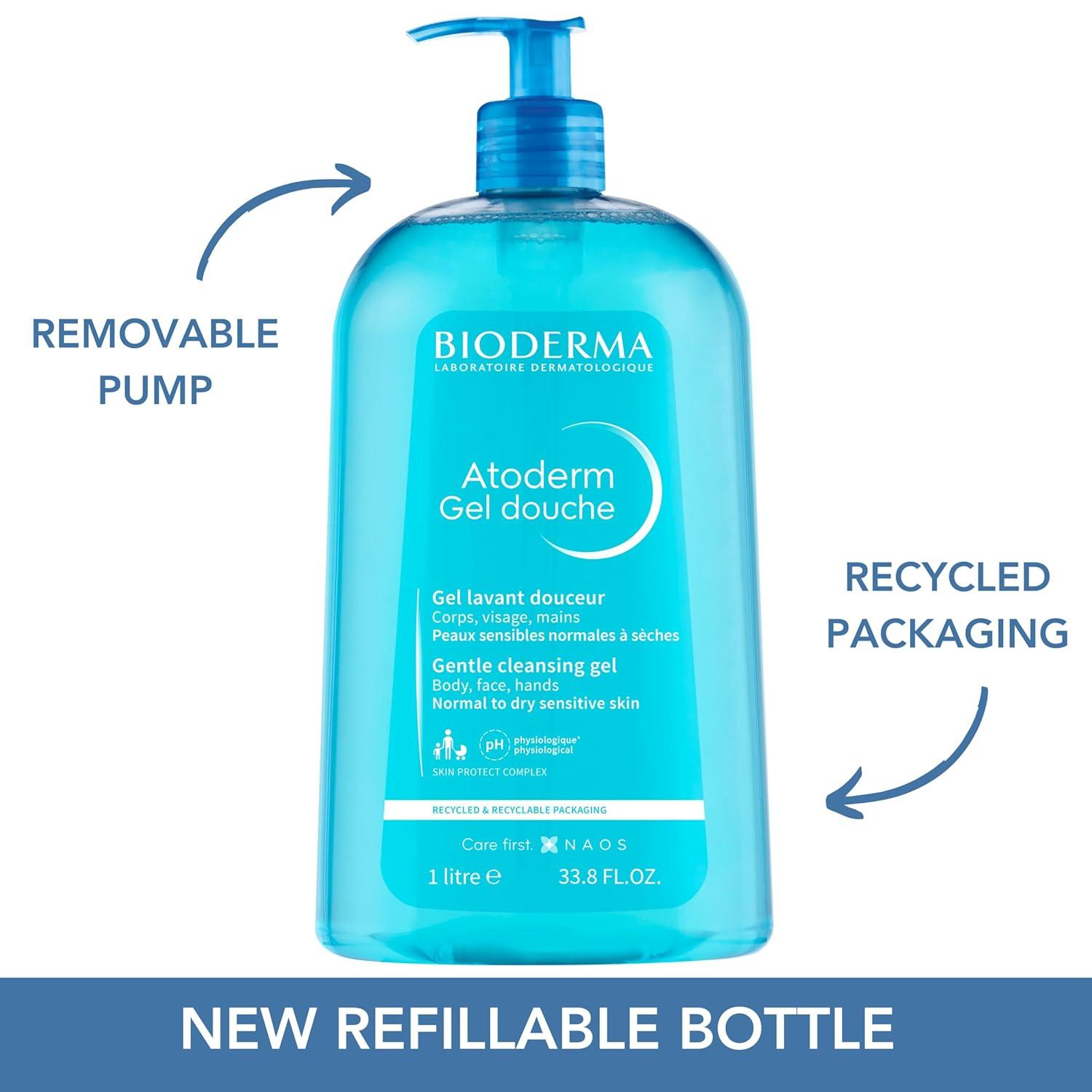 imageBioderma Atoderm Hydrating Shower Gel Moisturizing Face and Body Cleanser Body Wash for Normal to Dry Sensitive Skin338 Fl Oz Pack of 2