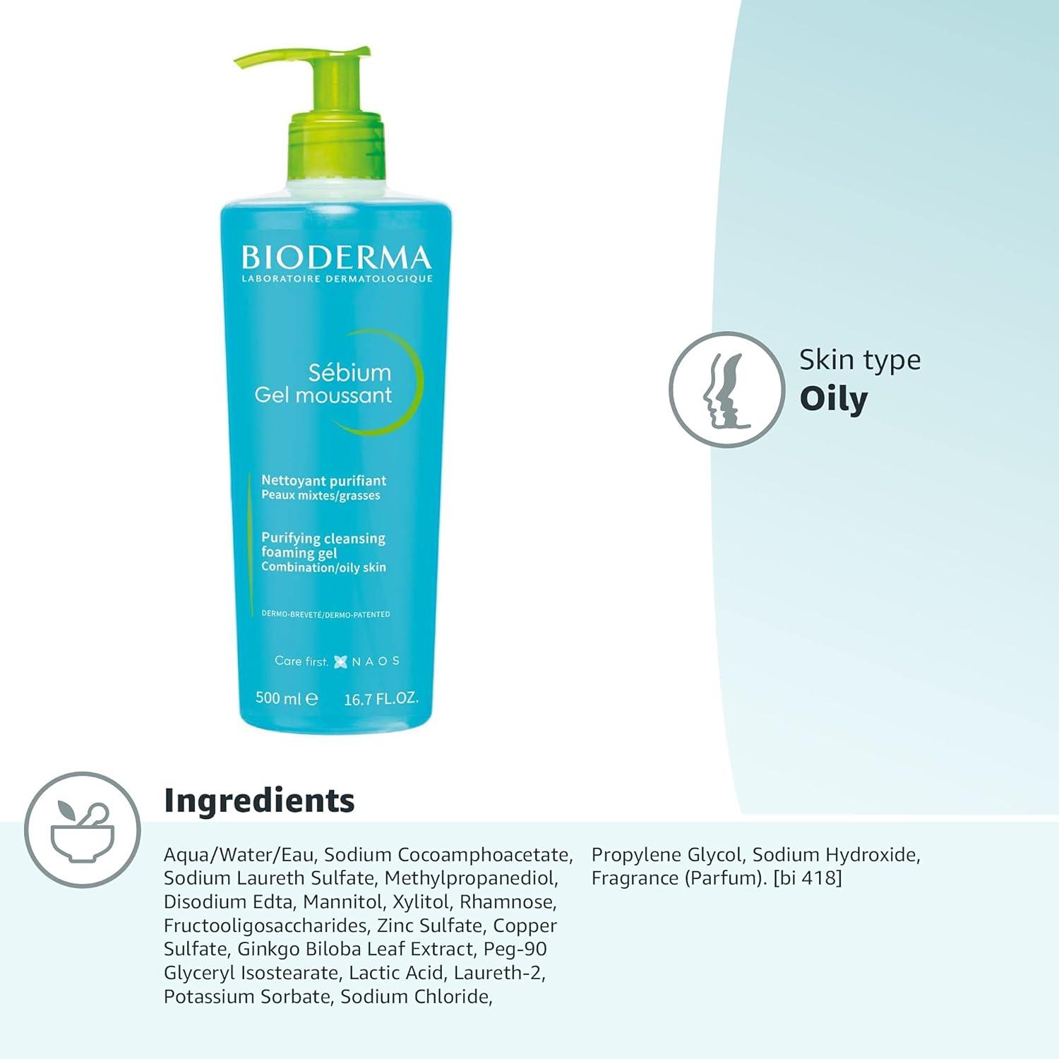 imageBioderma Face Cleanser Sbium Makeup Removing Cleanser Skin Purifying Face Wash for Combination to Oily Skin167 Fl Oz Pack of 2