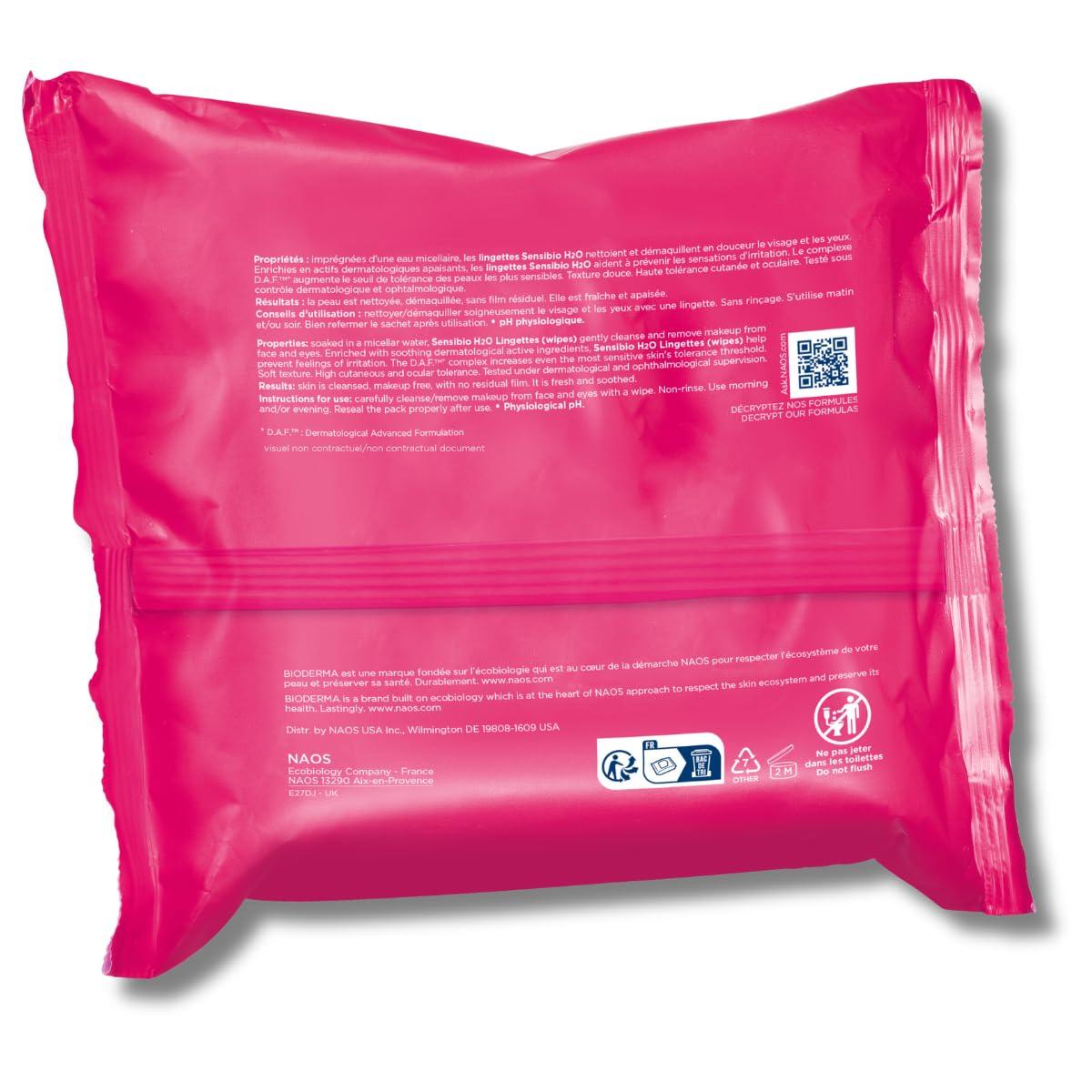 imageBioderma Sensibio H2O Wipes Cleansing and Makeup Removing Skin Soothing for Sensitive Skin 25 WipesUnscented
