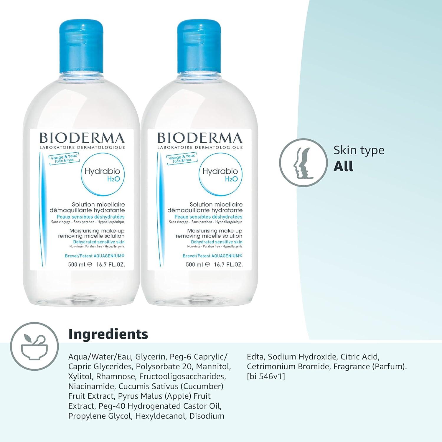 imageBioderma Hydrabio DUO H2O Micellar Water Cleansing and MakeUp Removing for Dehydrated Sensitive Skin 334 Fl Oz