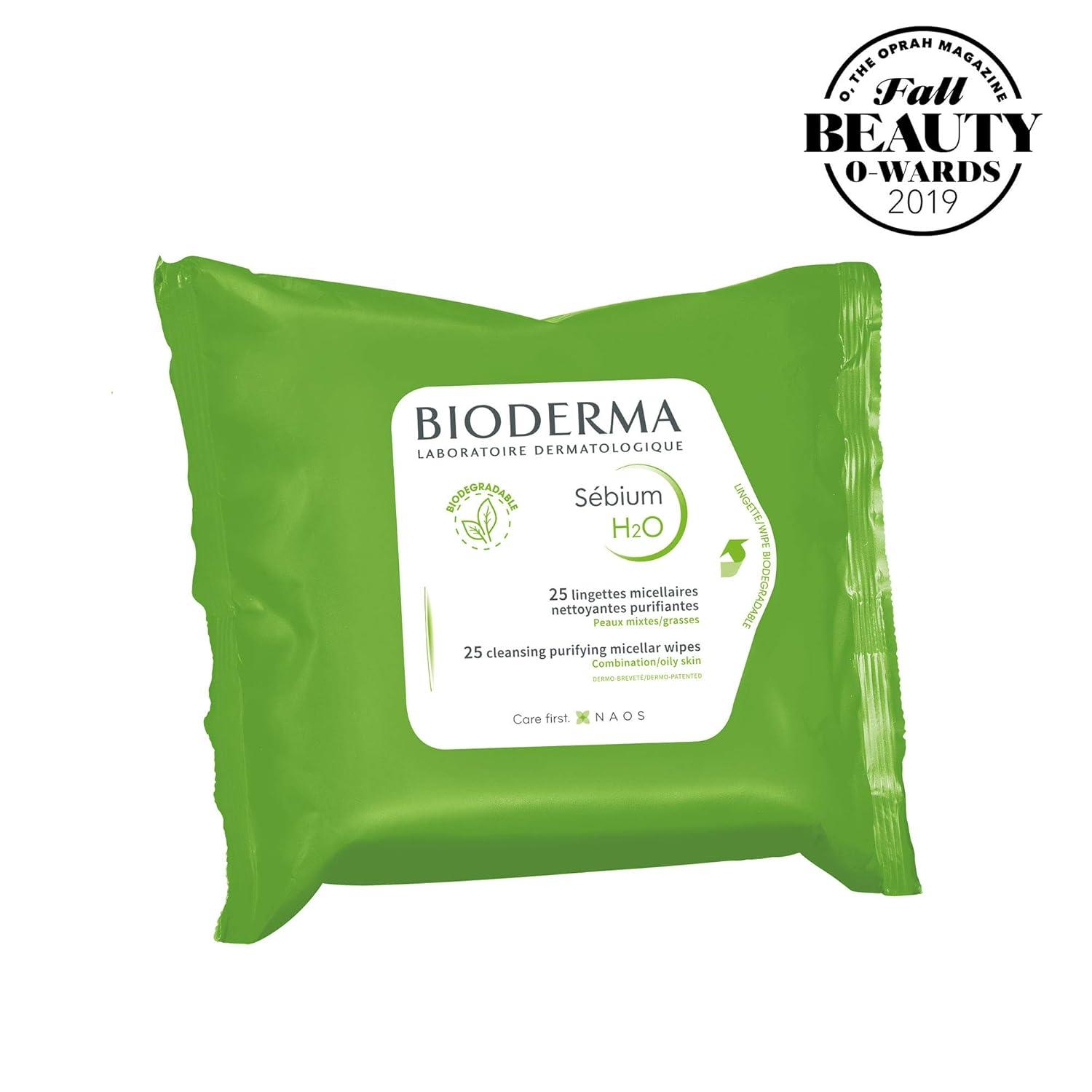 imageBioderma Makeup Remover Sbium H2O Cleansing and MakeUp Removing Cleansing Wipes for Combination to Oily Skin50 Count Pack of 1